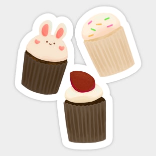 Rabbit cupcakes with sprinkles and strawberries Sticker